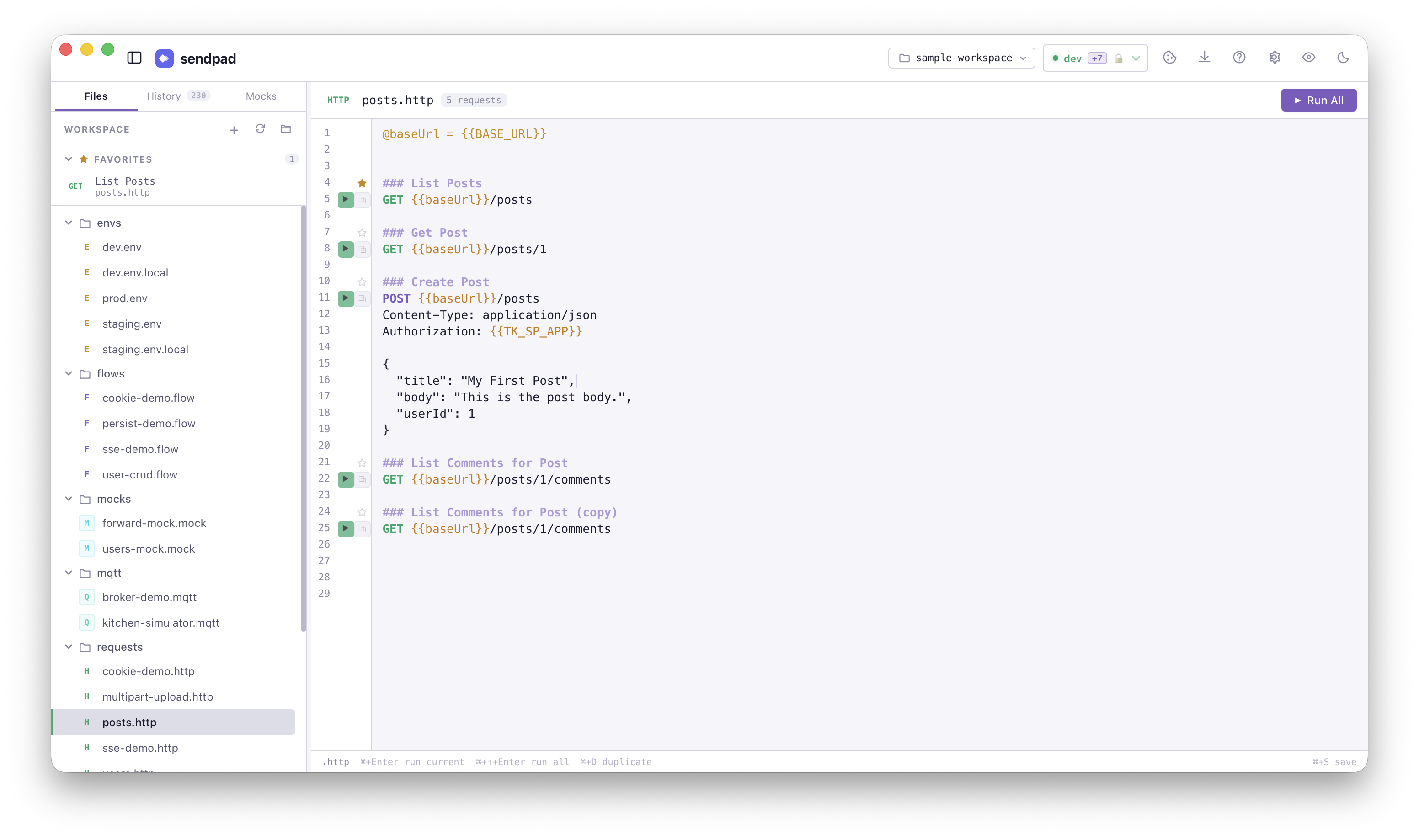 Main UI — HTTP request & response